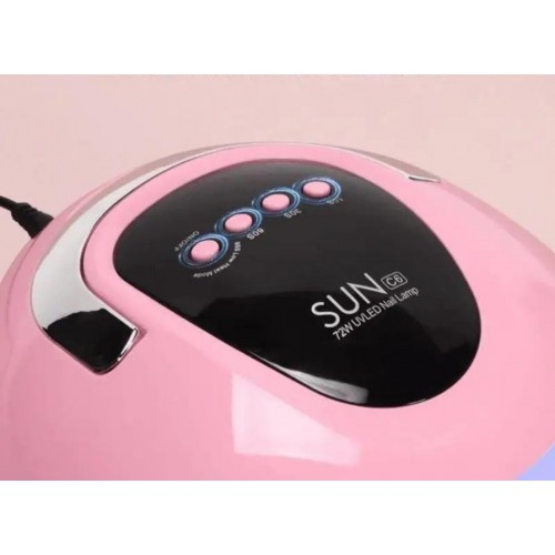 Лампа для маникюра с таймером 72Вт, от сети, SUN C6 / Лампа для ногтей / Сушилка для ногтей Розовая