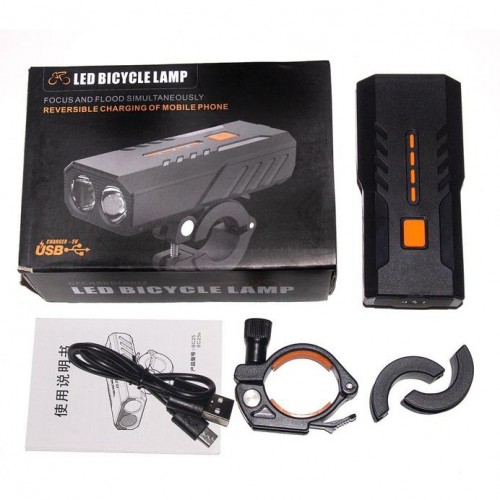 Велофара BC25S, 350LM, индикация заряда, Power Bank, Li-Ion аккумулятор, вело фонарь