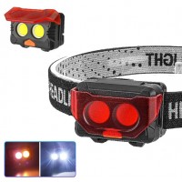 Налобный фонарь 2029-2COB на батарейках с красным фильтром фонарик