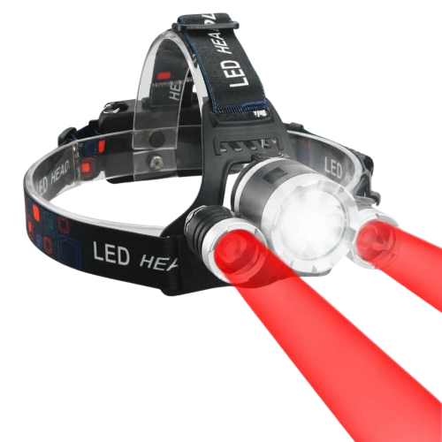 Фонарь налобный с красным светом PLD 3000-T6+2XPE (RED), 2x18650, ЗУ Type-C