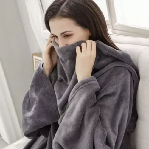 Плед с рукавами и карманом свитшот халат OVERSIZE Серый