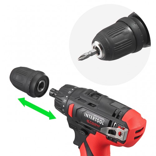 Дрель-шуруповерт аккумуляторный, 12 В, патрон 0,8-10 мм, съемный патрон STORM INTERTOOL WT-0318