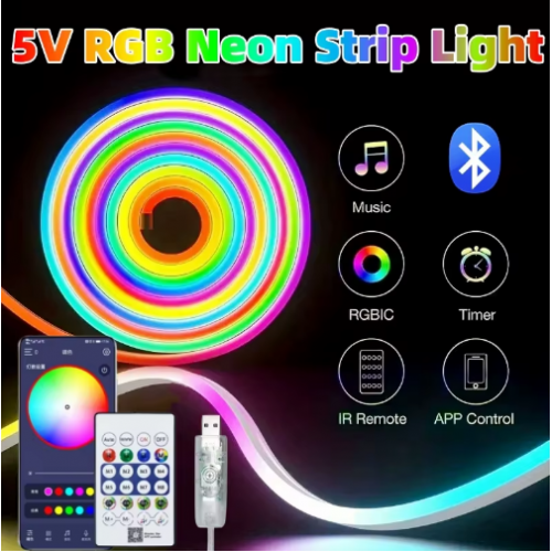 Гибкая неоновая лента RGB (5м) с Bluetooth и пультом от USB работает через приложение LotusLamp X