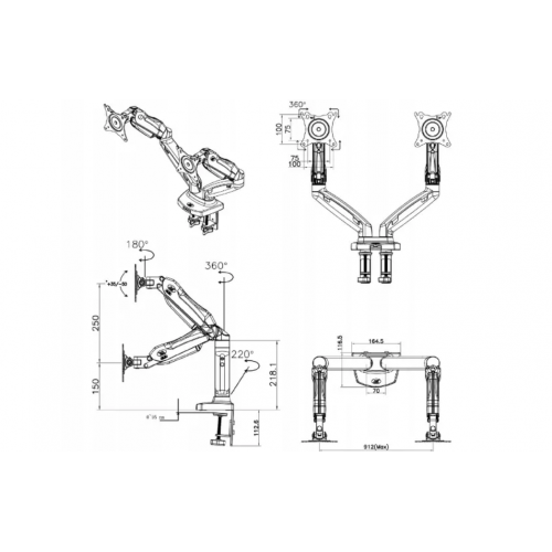 Настольный крепеж для двух мониторов NB F160 17-30 дюймов кронштейн Черный
