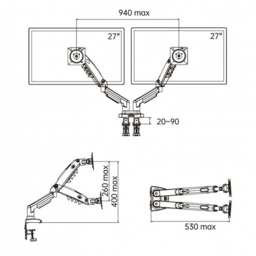 Настольный крепеж для двух мониторов North Bayou F160 17-27 дюймов кронштейн Белый
