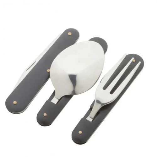 Туристический набор 3 в 1 (ложка, вилка, нож + открывачки) / Складные столовые приборы K-8003 Черный