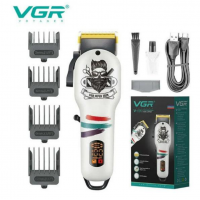 Аккумуляторная машинка для стрижки VGR V-699, 4 насадки, LED дисплей, Белая