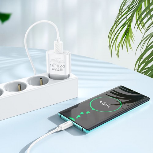 Зарядное устройство HOCO C109A Fighter QC3.0 18W с кабелем Type C Белый