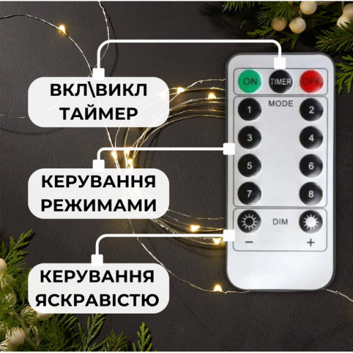 Гирлянда "Роса" USB, с пультом д/у, теплый свет, 50 м, 500 диодов