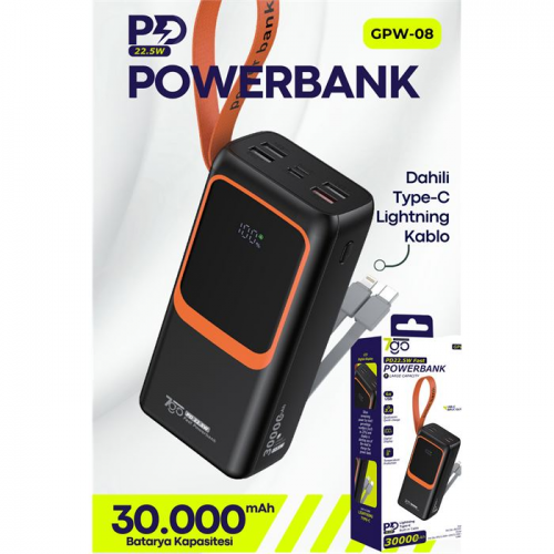 Внешний аккумулятор Power bank 7GO GPW-08 30000mAh PD22,2W+QC3.0 батарея быстрая зарядка Чёрный