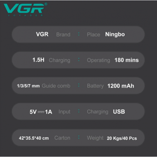 Беспроводной триммер для волос с 5 насадками и USB, VGR V949 / Мужской триммер