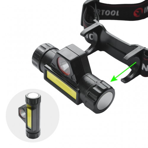 Фонарь налобный аккумуляторный, XPE+COB, 125 лм, магнит INTERTOOL LB-0309