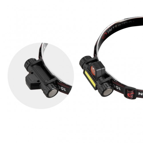 Фонарь налобный аккумуляторный, XPE+COB, 125 лм, магнит INTERTOOL LB-0309