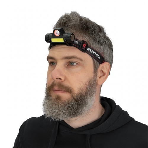 Фонарь налобный аккумуляторный, XPE+COB, 125 лм, магнит INTERTOOL LB-0309