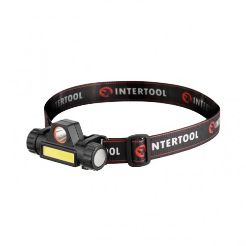 Фонарь налобный аккумуляторный, XPE+COB, 125 лм, магнит INTERTOOL LB-0309