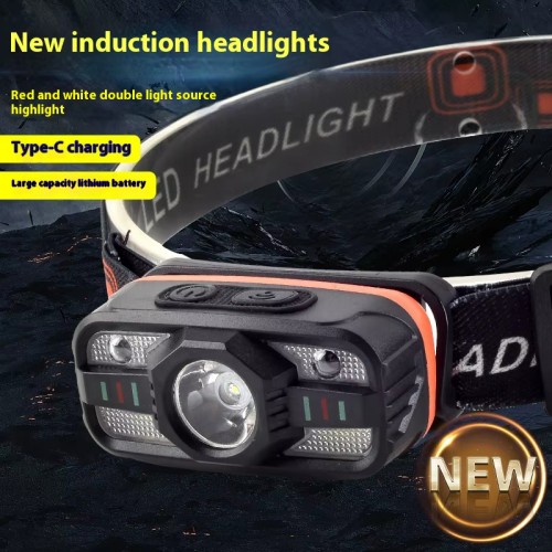 Налобный фонарь WH-0188, XPE+SMD, сенсорное управление, белый и красный свет, ЗУ Type C