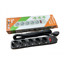 Удлинитель - Cетевой фильтр Greelite на 5 розеток 1,8 метра кабель Черный