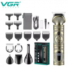 Мужской набор VGR V-106 6 в 1 для ухода за волосами, бородой, триммер для носа, тела, Professional, 14 насадок, LED Display