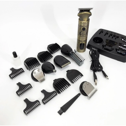 Мужской набор VGR V-106 6 в 1 для ухода за волосами, бородой, триммер для носа, тела, Professional, 14 насадок, LED Display