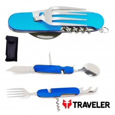 Туристический набор 5 в 1 (ложка, вилка, нож, открывалка и штопор) / Набор для похода 706ALL Синий