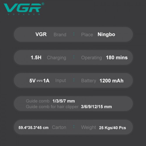 Мужской набор для стрижки 6в1, 14 насадок, VGR V-102 / Аккумуляторный триммер для бороды и тела