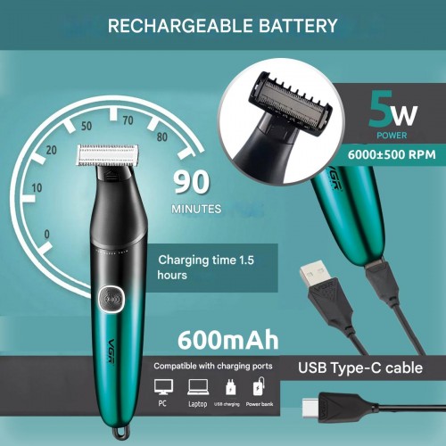 Бритва-триммер для стрижки бороды и усов VGR V-339, 4 насадки, водонепроницаемая