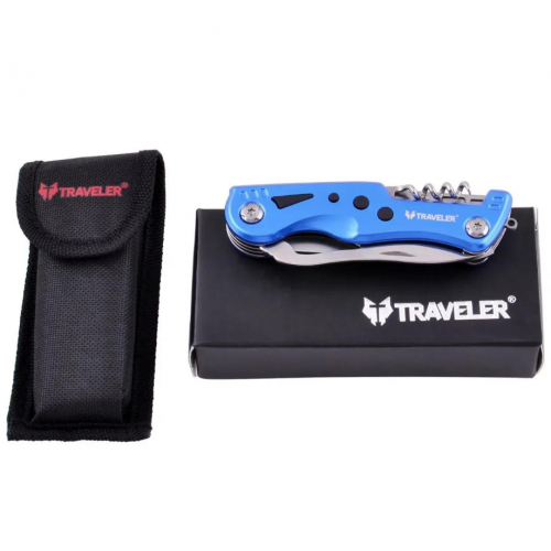 Туристический нож 6в1 Traveler 11см MS-001 с чехлом Синий