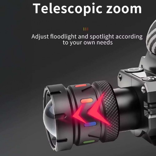 Фонарь налобный night vision fluorescence BL-T701D-TG, Motion Sensor, 3x18650, Power Bank, ЗУ Type-C, zoom