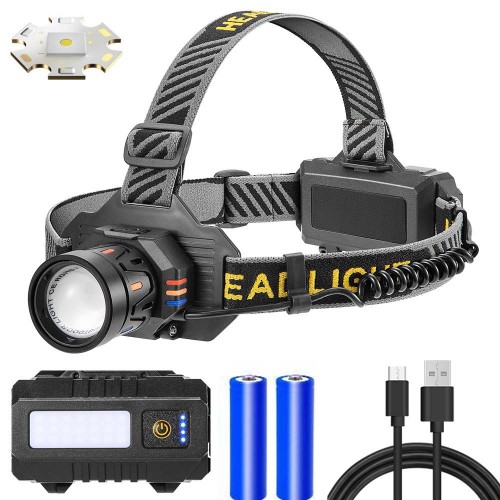 Фонарь налобный BL-T701B-TG, 2x18650, ЗУ Type-C, zoom фонарик