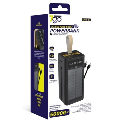 Внешний аккумулятор Power bank 7GO GPW-01 50000mAh PD22,2W+QC3.0 батарея быстрая зарядка Чёрный