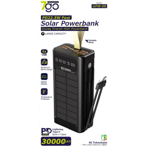 Внешний аккумулятор Power bank 7GO GPW-09 30000mAh PD22,2W+QC3.0 батарея быстрая зарядка Чёрный