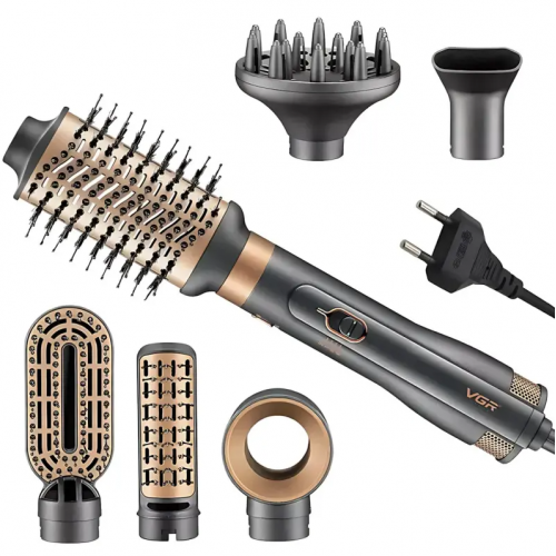 Фен стайлер для укладки волос 6в1, 1000Вт + 6 насадок, от сети, VGR V-491 / Фен-щетка для завивки волос
