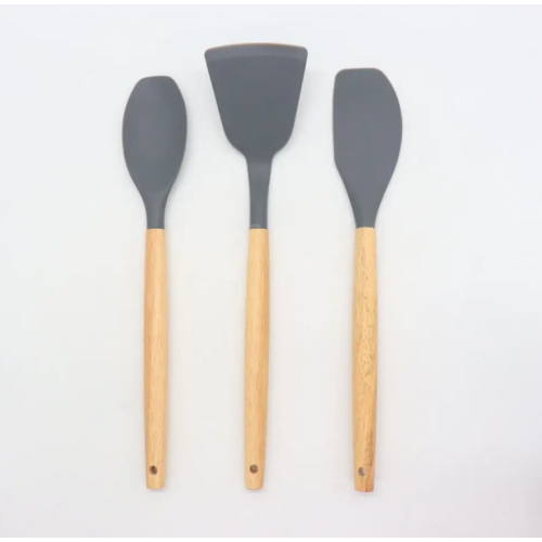 Силиконовый кухонный набор принадлежностей с деревянной ручкой 12 предметов Серый