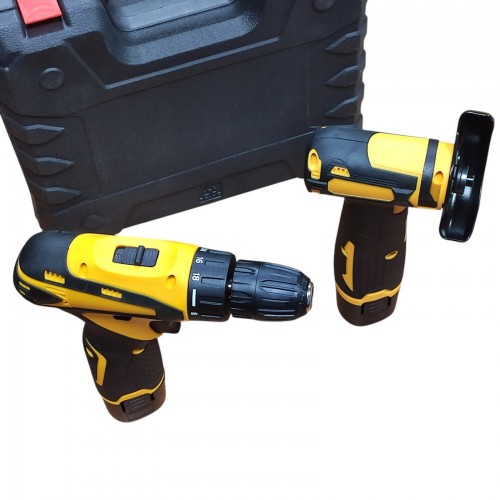 Набор аккумуляторного инструмента миниболгарка + шуруповерт 12V (2 акб) Желтый