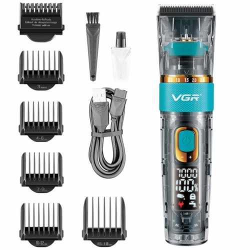 Аккумуляторная машинка для стрижки волос + 6 насадок, с USB, VGR V-695 / Беспроводной триммер для стрижки