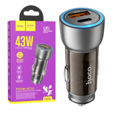 Автомобильное зарядное устройство 43W, PD25W+QC3,0, Hoco NZ8 / АЗУ-адаптер с подсветкой