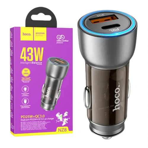 Автомобильное зарядное устройство 43W, PD25W+QC3,0, Hoco NZ8 / АЗУ-адаптер с подсветкой