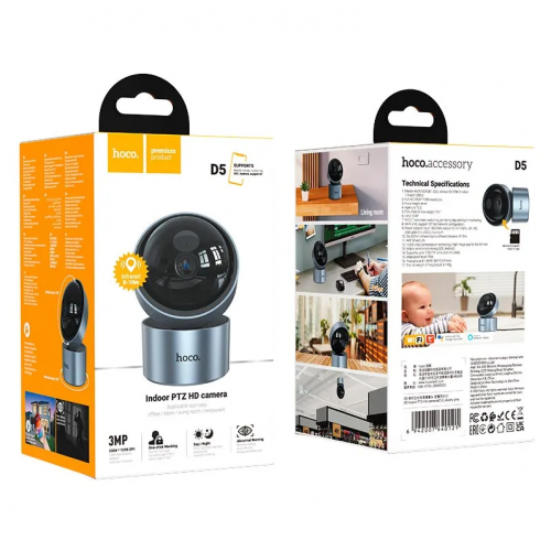 Камера видеонаблюдения HOCO D5 Indoor PTZ 3MP, Wi-Fi, FHD, IP54, Микрофон