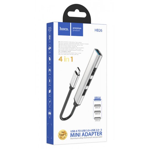 USB-hub хаб адаптер переходник 4-в-1 HOCO HB26 Серый