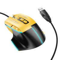 Игровая проволочная мышка HOCO GM31 Overlord luminous gaming 1200-3600DPI USB 1.4M для ПК/ноутбука с подсветкой Черный-Желтый