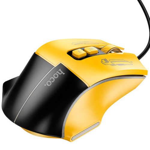 Игровая проволочная мышка HOCO GM31 Overlord luminous gaming 1200-3600DPI USB 1.4M для ПК/ноутбука с подсветкой Черный-Желтый