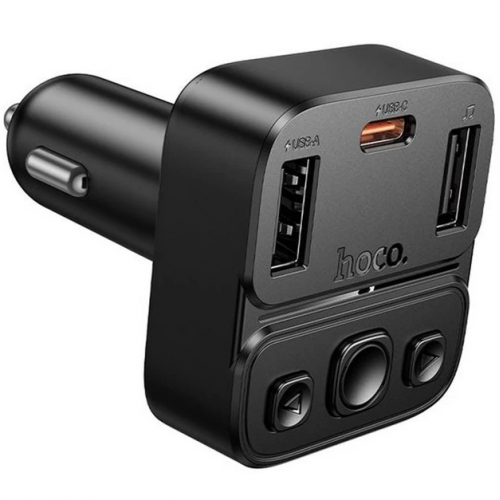 Автомобильный FM-трансмиттер модулятор Bluetooth MP3 HOCO E87 Delta 35W, PD/QC, USB-C/ 2xUSB-A
