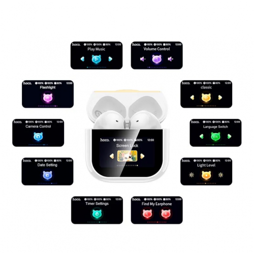 Беспроводные TWS наушники вкладыши HOCO EW89 Kissa с сенсорным экраном на кейсе Белые
