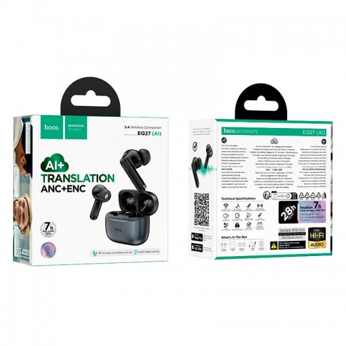 Беспроводные наушники вкладыши Bluetooth HOCO EQ27 Fun с зарядным кейсом Тёмно-серые