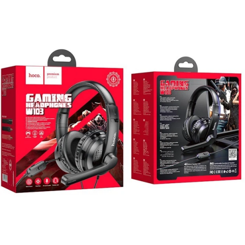 Наушники игровые с микрофоном HOCO W103 Magic tour AUX / USB проводные, с оголовьем Черные