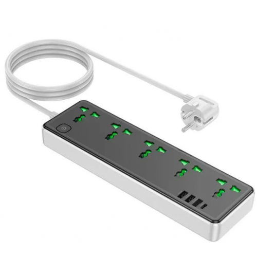 Сетевое зарядное устройство удлинитель Hoco AC13A 3 USB/ Type-C 5 розеток 1,5m Черный