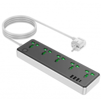 Мережевий зарядний пристрій подовжувач Hoco AC13A 3 USB/ Type-C 5 розеток 1,5m Чорний