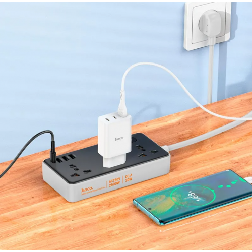 Сетевое зарядное устройство удлинитель HOCO AC8A 3 USB/ Type-C 3 розетки 1,5m PD/QC, 3A/30W