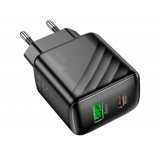 Сетевое зарядное устройство адаптер HOCO CS25A с кабелем Type C/Type C Rico 1USB/1Type-C, 20W/3A, поддержка быстрой зарядки PD/QC/FCP/AFC