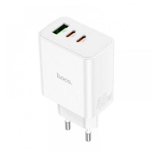Сетевое зарядное устройство адаптер HOCO C126A Pure 1USB/2Type-C, 40W, поддержка быстрой зарядки PD/QC/FCP/AFC